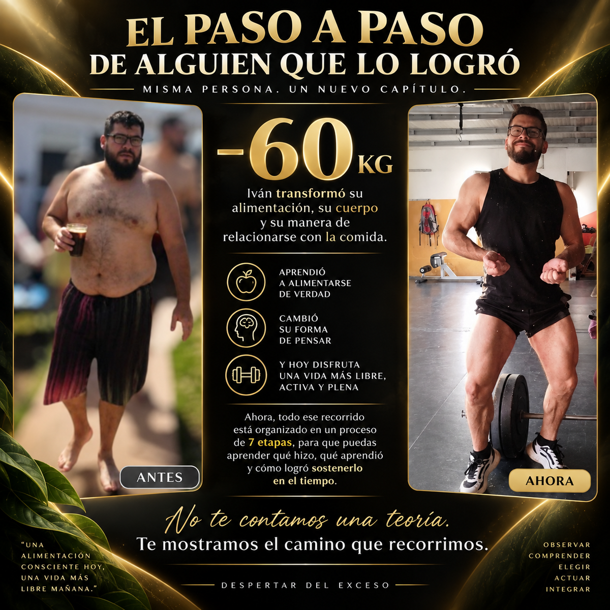 DESPERTAR DEL EXCESO

7 meses para transformar tu alimentación, tu cuerpo y tu manera de pensar

Manual práctico de las 7 etapas
